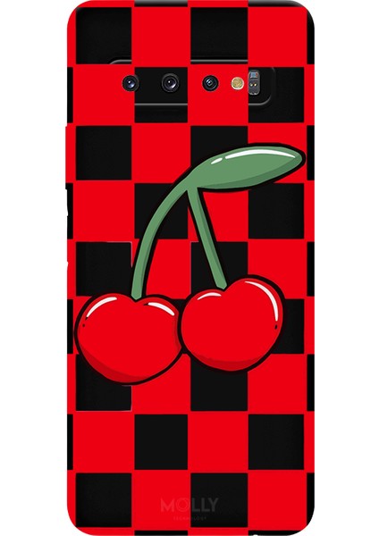 Samsung Galaxy S10 Plus Için Siyah Cherry Pop Desenli Silikon Kılıf