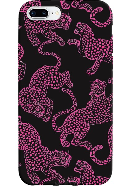iPhone 7 Plus Için Siyah Pink Roar Desenli Silikon Kılıf