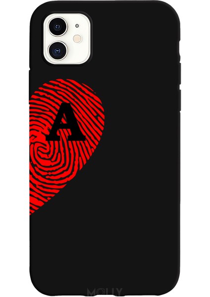 iPhone 11 Için Siyah A-Harfli Touch Of love Desenli Silikon Kılıf