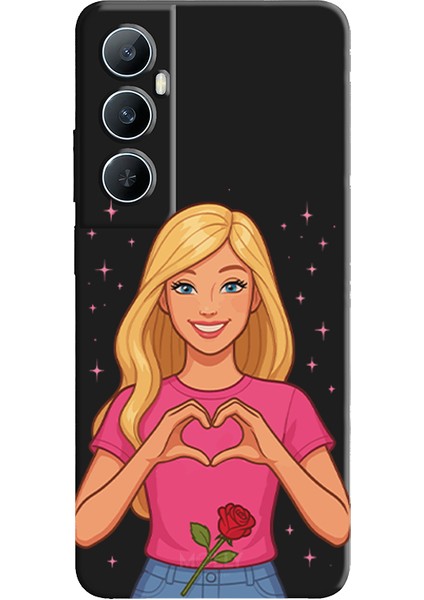 Realme C65 Için Siyah Rose Heart Desenli Silikon Kılıf