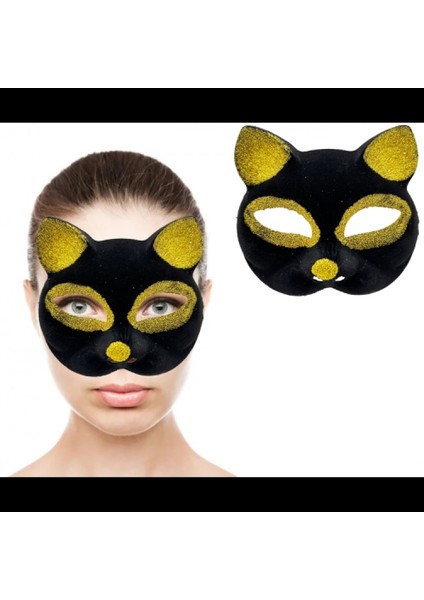 Siyah Renk Gold Simli Kedi Maskesi fiyatları
