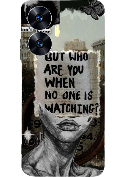 Realme C55 Için Siyah Who Am I Desenli Silikon Kılıf