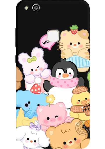 Huawei P10 Lite Için Siyah Cuddle Crew Desenli Silikon Kılıf