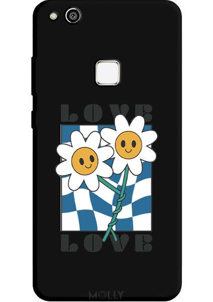 Huawei P10 Lite Için Siyah Twisted Love Desenli Silikon Kılıf