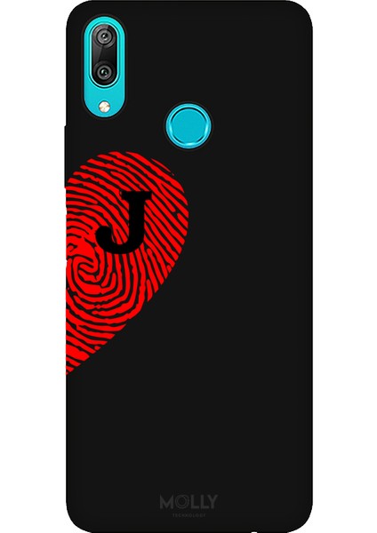 Huawei Y7 2019 Için Siyah J-Harfli Touch Of love Desenli Silikon Kılıf
