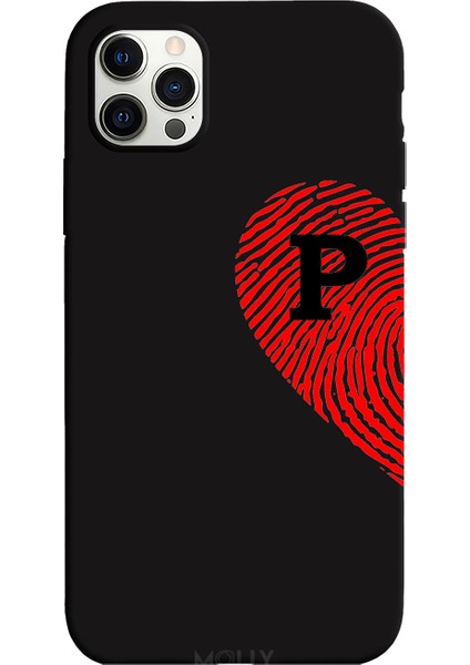 iPhone 12 Pro Için Siyah P Harfli Touch Of love Desenli Silikon Kılıf