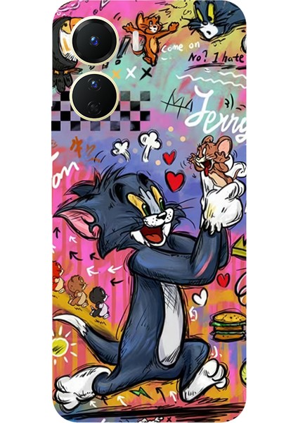 Vivo Y16 Için Siyah Cheese Trouble Desenli Silikon Kılıf