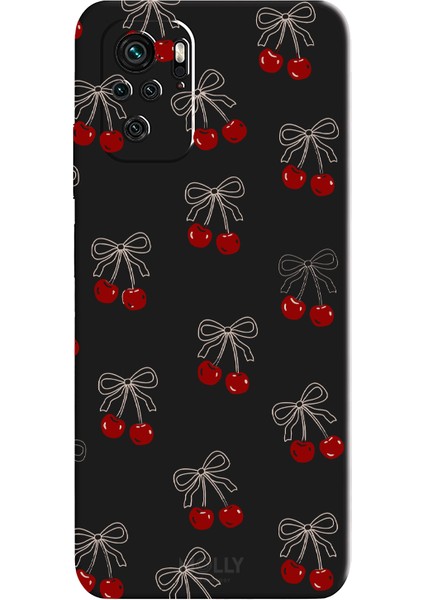 Xiaomi Redmi Note 10S Için Siyah Cherry Desenli Silikon Kılıf