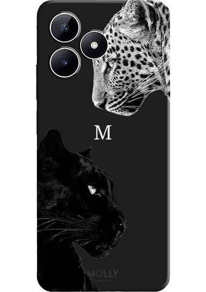 Realme Note 50 Için Siyah M Harfli Wild Lovers Desenli Silikon Kılıf