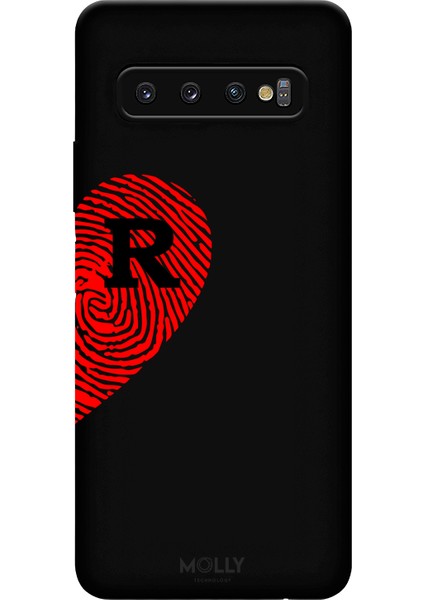 Samsung Galaxy S10 Plus Için Siyah R-Harfli Touch Of love Desenli Silikon Kılıf