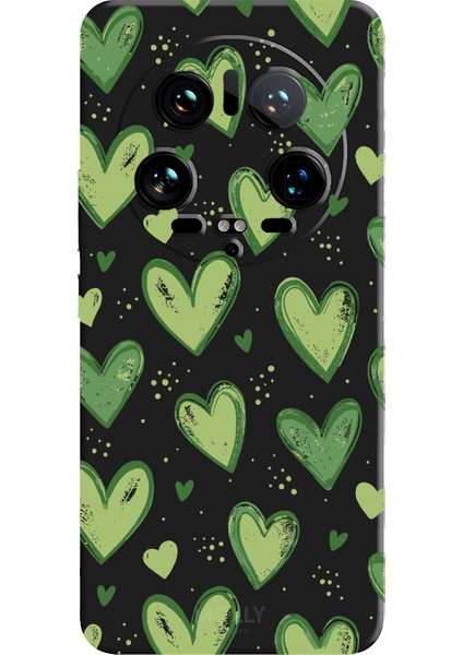 Xiaomi Mi 14 Ultra Için Siyah Yeşil Sevda Desenli Silikon Kılıf