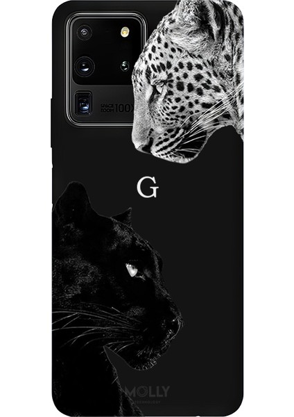 Samsung Galaxy S20 Ultra Için Siyah G Harfli Wild Lovers Desenli Silikon Kılıf