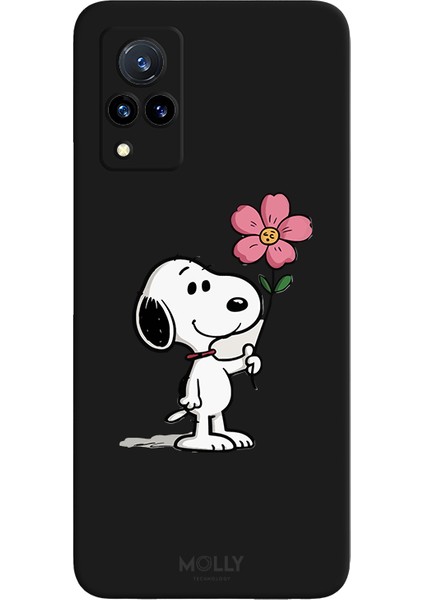 Vivo V21 Için Siyah Snoopy Bloom Desenli Silikon Kılıf