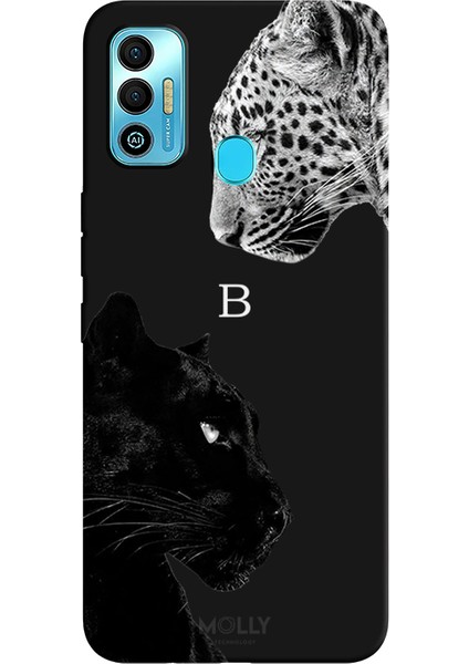 Tecno Spark 7t Için Siyah B Harfli Wild Lovers Desenli Silikon Kılıf