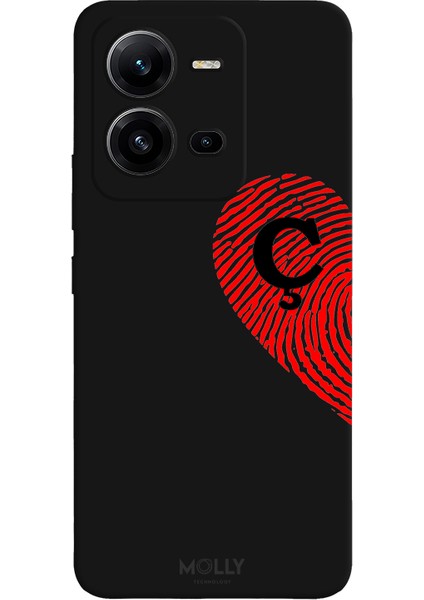 Vivo V25 Için Siyah Ç Harfli Touch Of love Desenli Silikon Kılıf