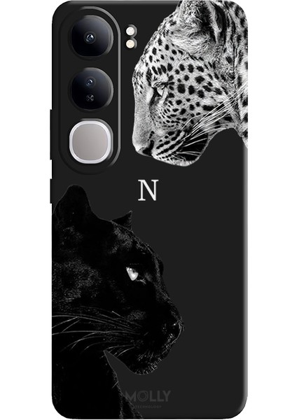 Vivo V40 Lite Için Siyah N Harfli Wild Lovers Desenli Silikon Kılıf