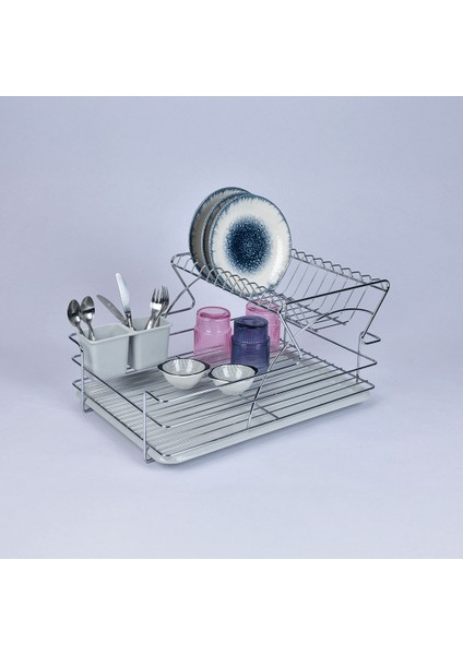 Iki Katlı Su Hazneli Kaşıklıklı Tezgah Üstü Bulaşık Kurutma Sepeti
