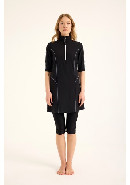 Siyah Yarı Kapalı Mayo Su Itici Kumaş, UPF50+ Koruma H2503 indirimleri