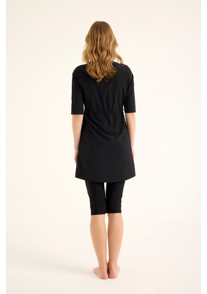 Siyah Yarı Kapalı Mayo Su Itici Kumaş, UPF50+ Koruma H2503