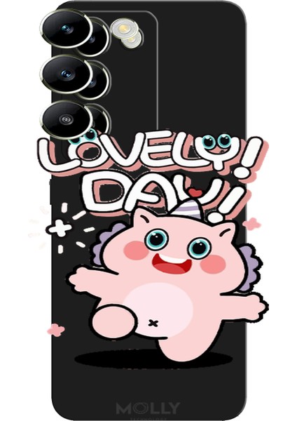 Vivo V30 Lite Için Siyah Lovely Day Desenli Silikon Kılıf