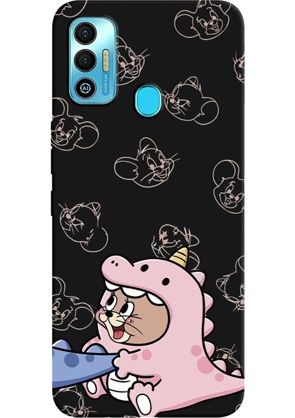 Tecno Spark 7t Için Siyah Jerry Dino Desenli Silikon Kılıf