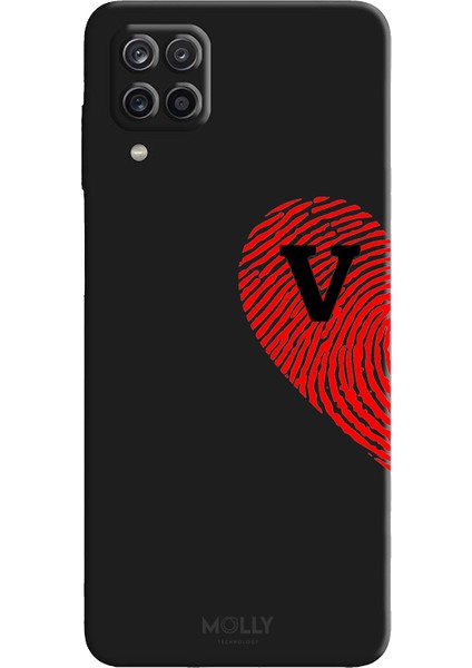 Samsung Galaxy A12 Için Siyah V Harfli Touch Of love Desenli Silikon Kılıf