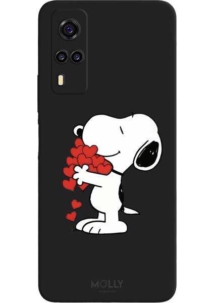 Vivo Y32 Için Siyah Snoopy Love Desenli Silikon Kılıf