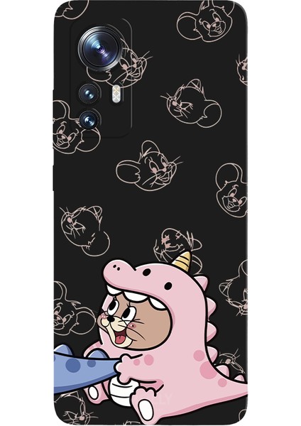 Xiaomi Mi 12 Için Siyah Jerry Dino Desenli Silikon Kılıf
