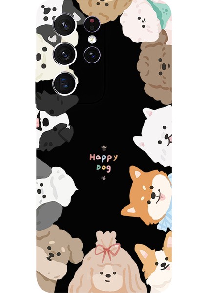Samsung Galaxy S21 Ultra Için Siyah Woof Wonderland Desenli Silikon Kılıf