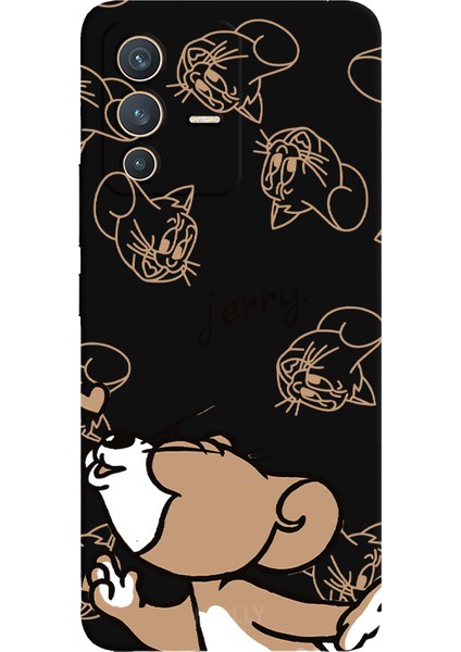 Vivo V23 5g Için Siyah Jerry Dino Desenli Silikon Kılıf