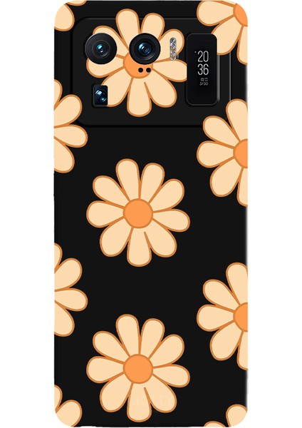 Xiaomi Mi 11 Ultra Için Siyah Retro Papatya Desenli Silikon Kılıf