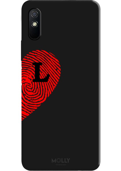 Xiaomi Redmi 9A Için Siyah L-Harfli Touch Of love Desenli Silikon Kılıf