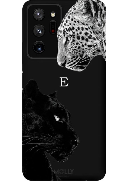 Samsung Galaxy Note 20 Ultra Için Siyah E Harfli Wild Lovers Desenli Silikon Kılıf