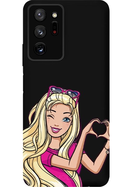 Samsung Galaxy Note 20 Ultra Için Siyah Barbie Heart Desenli Silikon Kılıf