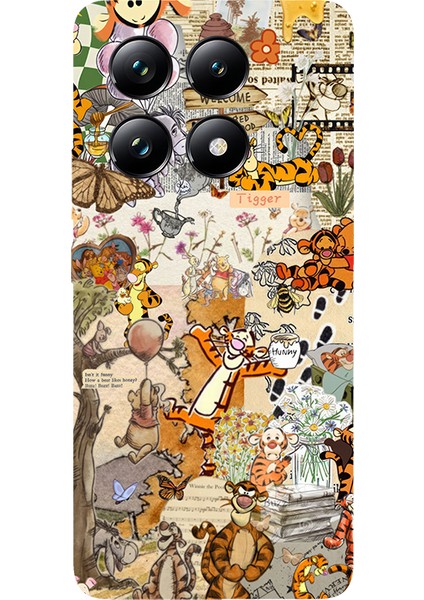 Xiaomi 14T Için Siyah Pooh Vintage Desenli Silikon Kılıf