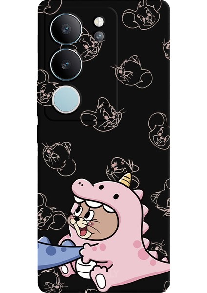 Vivo V29 5g Için Siyah Jerry Dino Desenli Silikon Kılıf
