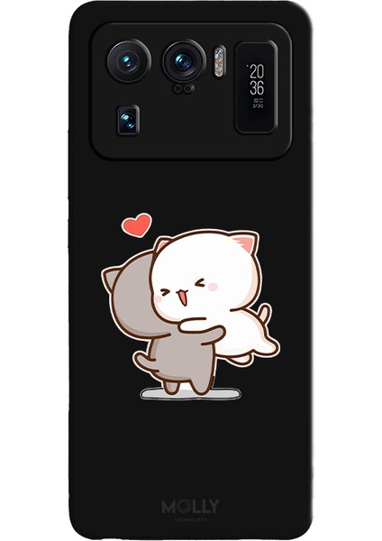 Xiaomi Mi 11 Ultra Için Siyah Meow Hug Desenli Silikon Kılıf