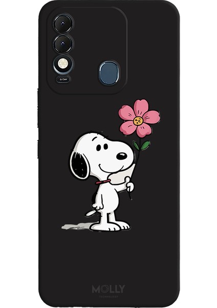Tecno Spark 8t Için Siyah Snoopy Bloom Desenli Silikon Kılıf