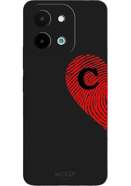 Vivo Y28 Için Siyah C Harfli Touch Of love Desenli Silikon Kılıf