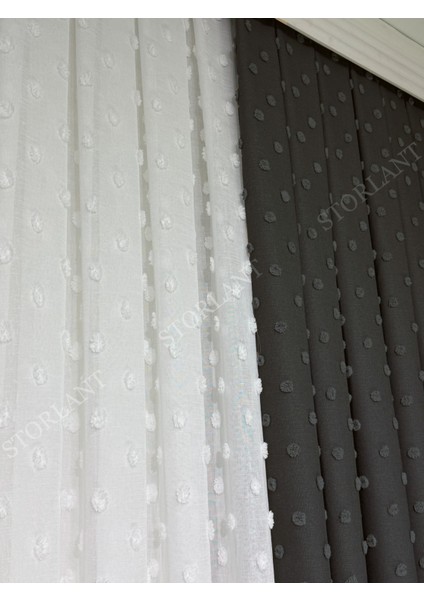 Puffy Ponpon Desenli Keten Fon Perde L Tercih Edilen - Ürün Sık Pile L Aksesuar Hediyeli modelleri