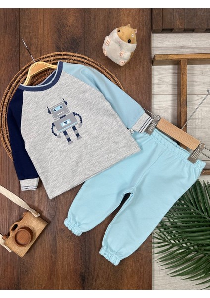 Pamuklu Robot Detaylı Uzun Kollu Mevsimlik 2li Erkek Bebek Takım