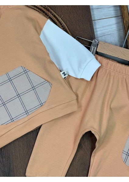 Pamuklu Kanguru Cepli Ekose Detaylı 2li Erkek Bebek Takım fırsatları