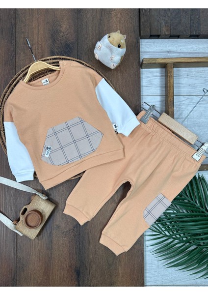 Pamuklu Kanguru Cepli Ekose Detaylı 2li Erkek Bebek Takım indirimleri