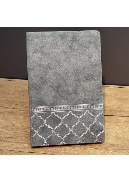 Desenli Gri Renk Deri Defter