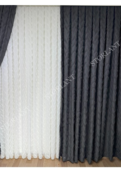 Puffy Herringbone Anrasit Desenli Keten Fon Perde L Ürün Sık Pile L Aksesuar Hediyeli L Tek Kanat fiyatları
