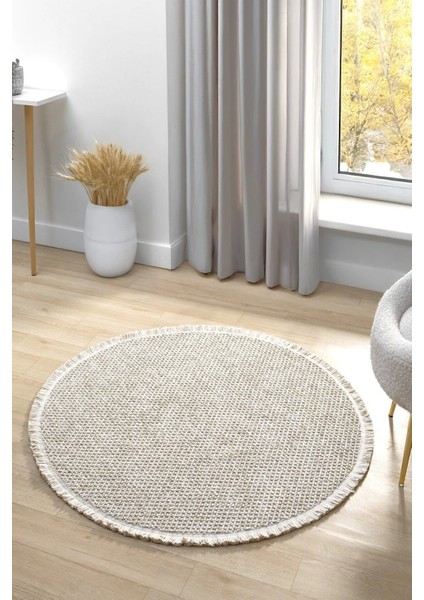 Bej Yuvarlak Yıkabilir Halı Salon Oturma Odası Mutfak Koridor Yolluk Dokuma Makine Halısı 0012 Daire