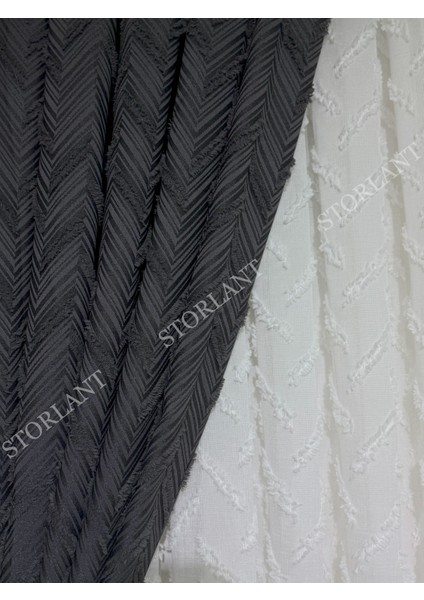 Puffy Herringbone Anrasit Desenli Keten Fon Perde L Ürün Sık Pile L Aksesuar Hediyeli L Tek Kanat fırsatları