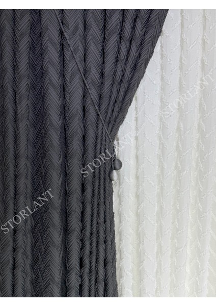Puffy Herringbone Anrasit Desenli Keten Fon Perde L Ürün Sık Pile L Aksesuar Hediyeli L Tek Kanat indirimleri