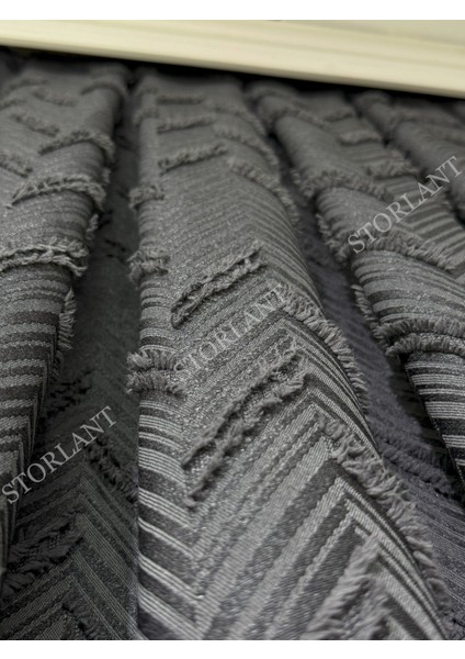 Puffy Herringbone Anrasit Desenli Keten Fon Perde L Ürün Sık Pile L Aksesuar Hediyeli L Tek Kanat