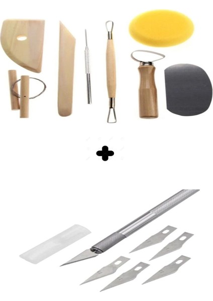 Seramik Başlangıç Seti 9 Parça Modelaj Modelleme Heykel Çömlek Sanatsal Kretuar Seti Hobi Eğitim